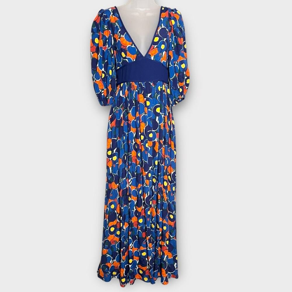 NWT STAUD Affogato Maxi Dress Colorful Patchwork Puff Sleeve Size 4 - Picture 2 of 12
